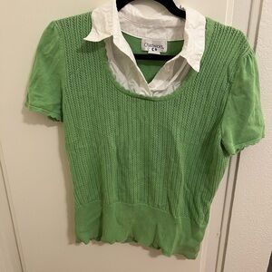 Green Sweater Tee with White Collar